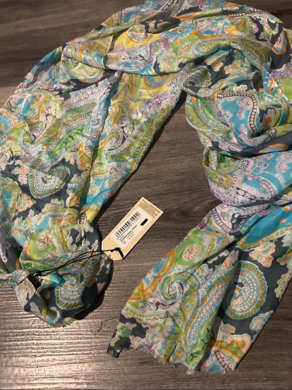 Lightweight Paisley Scarf in Teal & Green - Picture 3 of 5